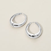 Silver Dipped Chunky Rounded Oval Huggie Hoop Earrings