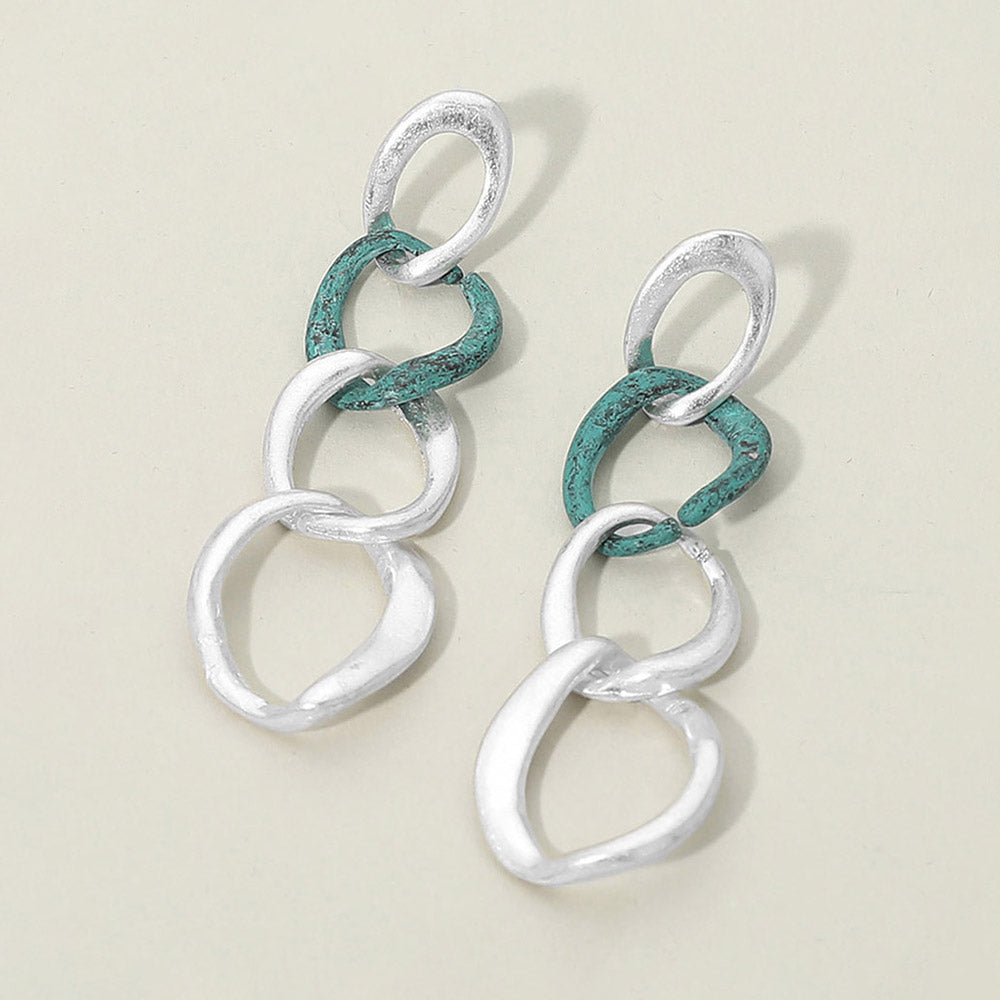 Two Tone Metal Link Chain Drop Earrings