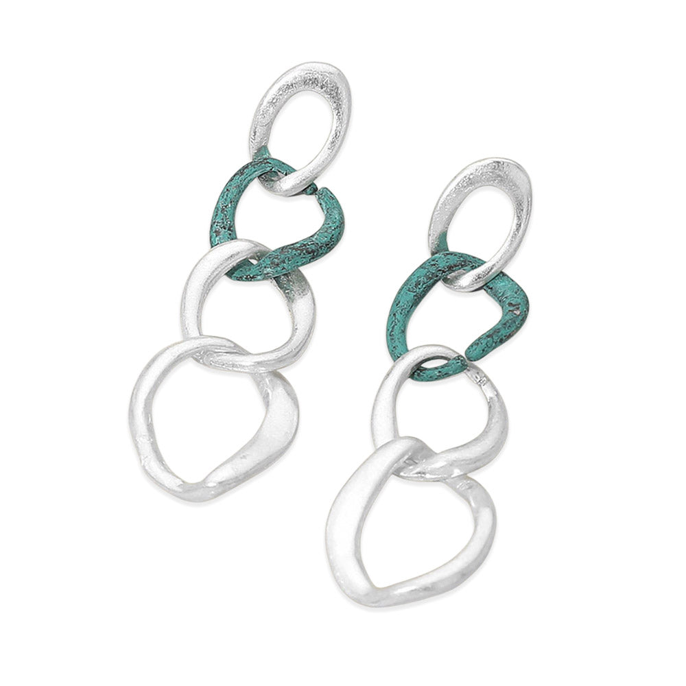 Two Tone Metal Link Chain Drop Earrings