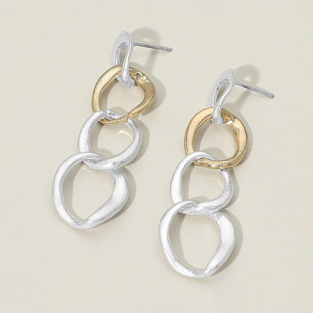 Two Tone Metal Link Chain Drop Earrings