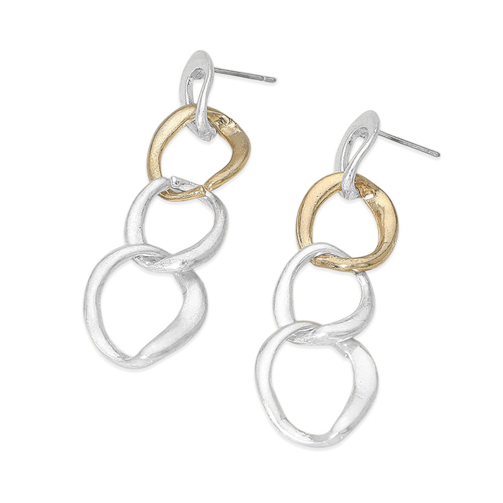 Two Tone Metal Link Chain Drop Earrings