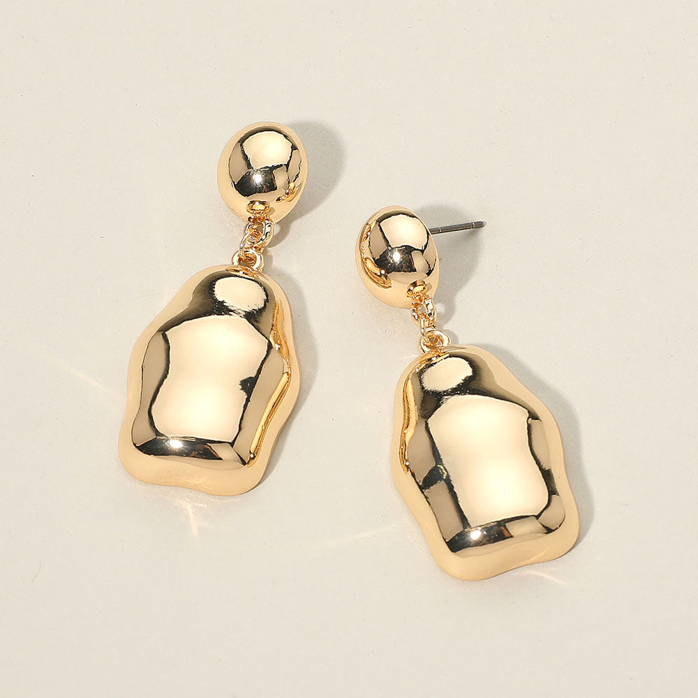 Gold Dipped Abstract Pebble Drop Dangle Earrings