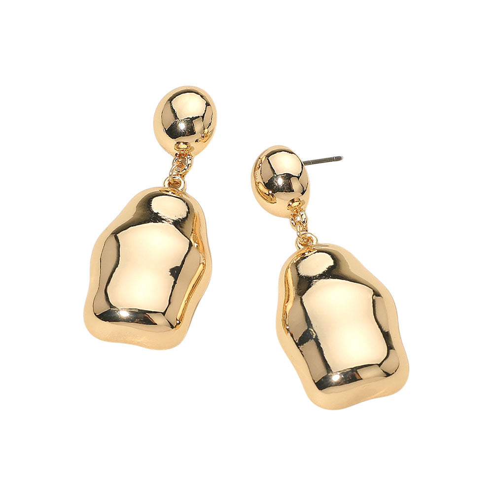 Gold Dipped Abstract Pebble Drop Dangle Earrings