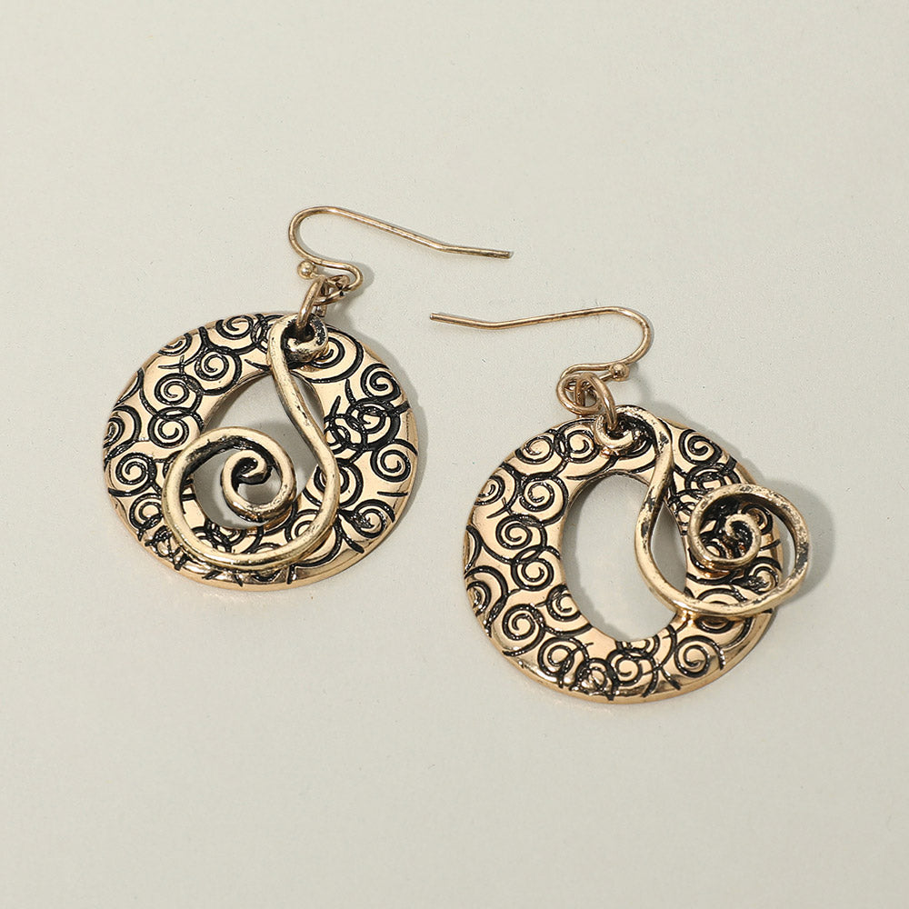Boho Filigree Swirl Circle Drop Dangle Earrings