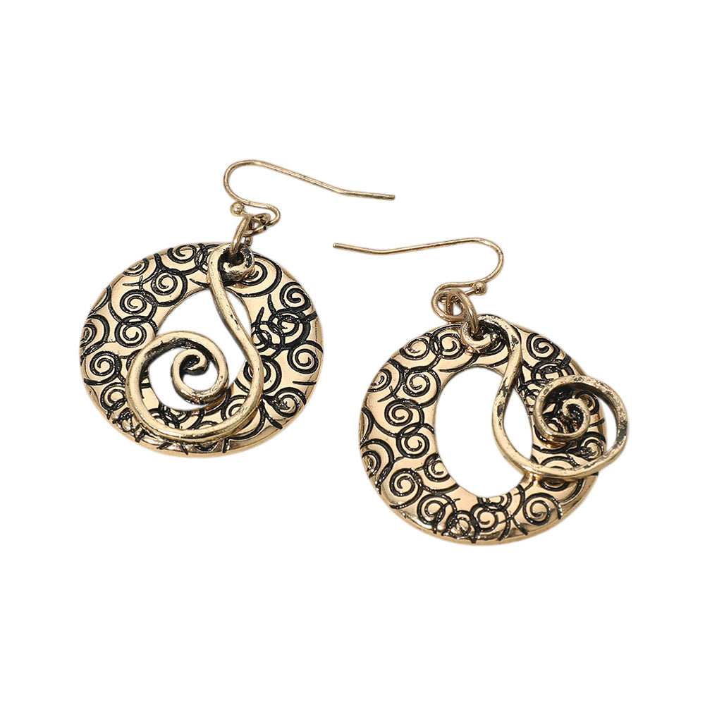 Boho Filigree Swirl Circle Drop Dangle Earrings