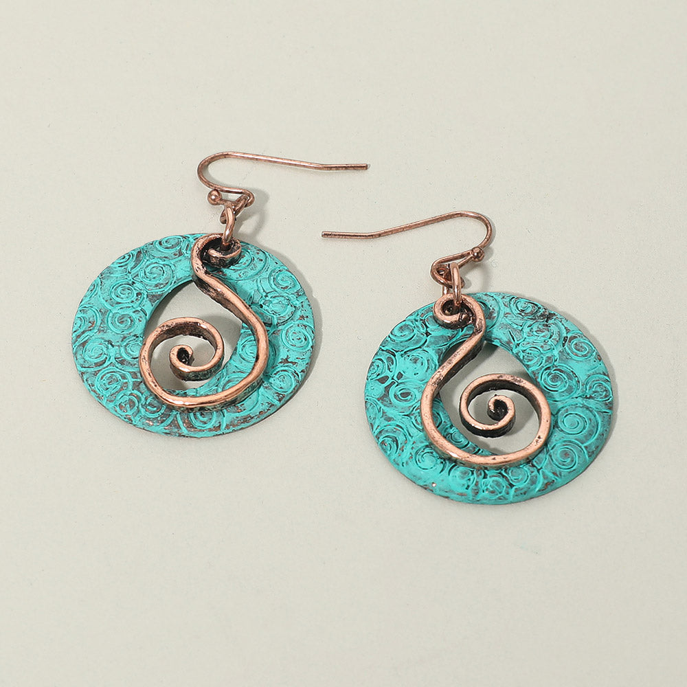 Boho Filigree Swirl Circle Drop Dangle Earrings