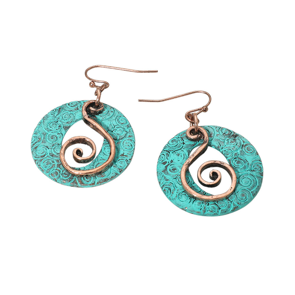 Boho Filigree Swirl Circle Drop Dangle Earrings