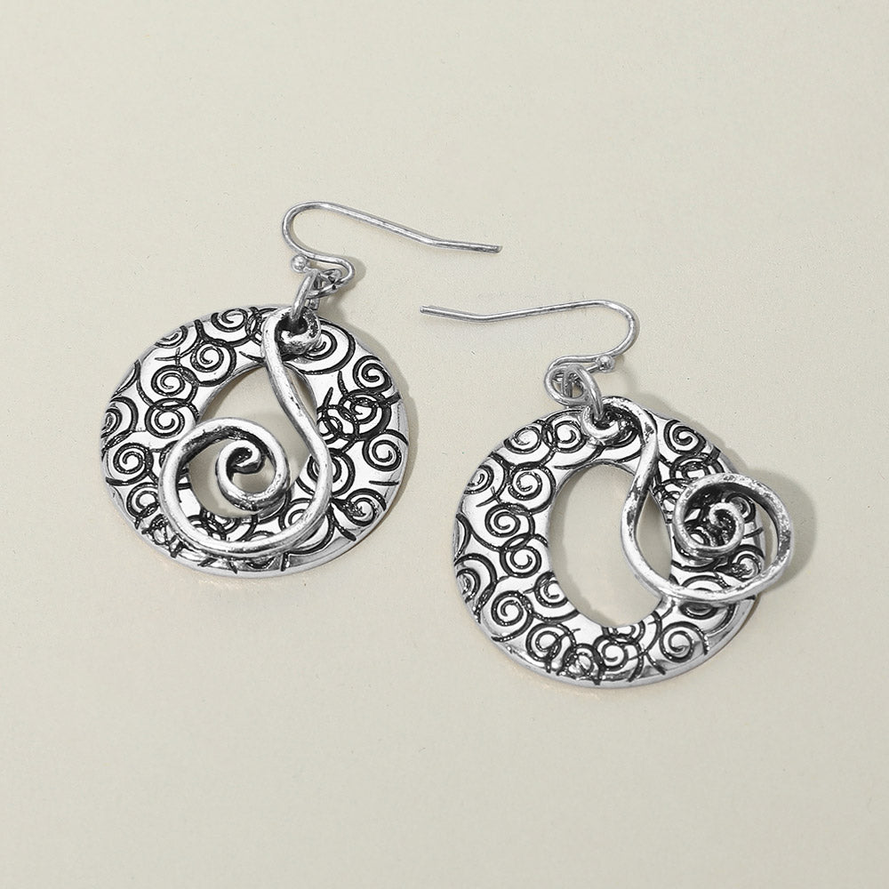 Boho Filigree Swirl Circle Drop Dangle Earrings