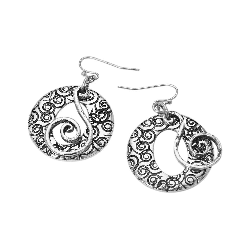 Boho Filigree Swirl Circle Drop Dangle Earrings
