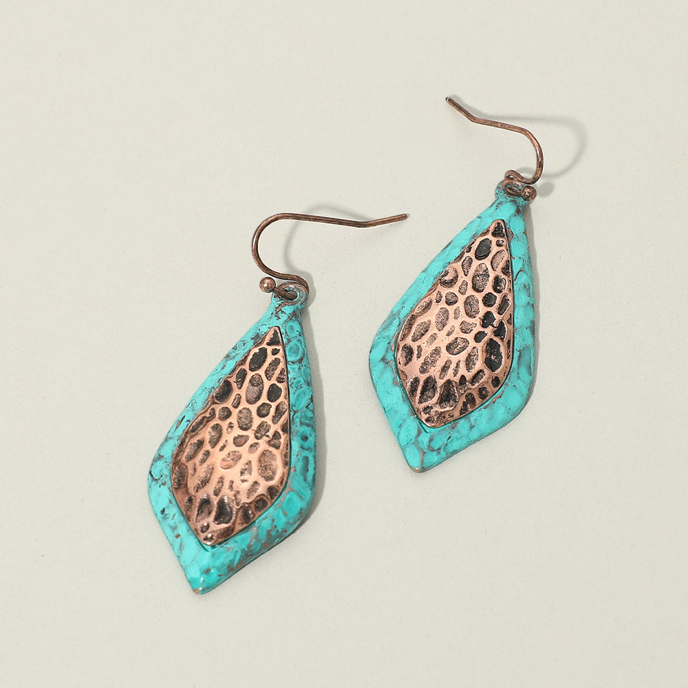 Textured Metal Two Tone Filigree Teardrop Drop Earrings