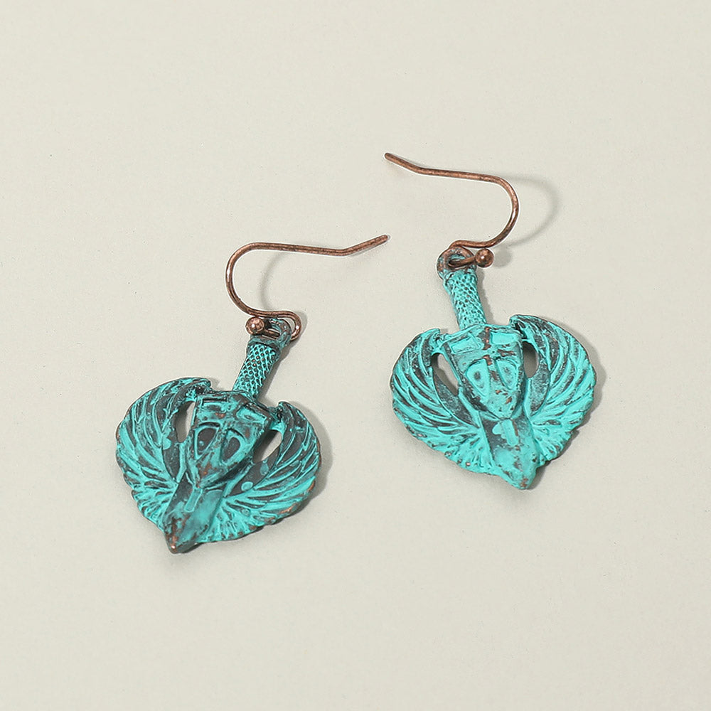 Antique Metal Wing Cross Sword Shield Drop Earrings