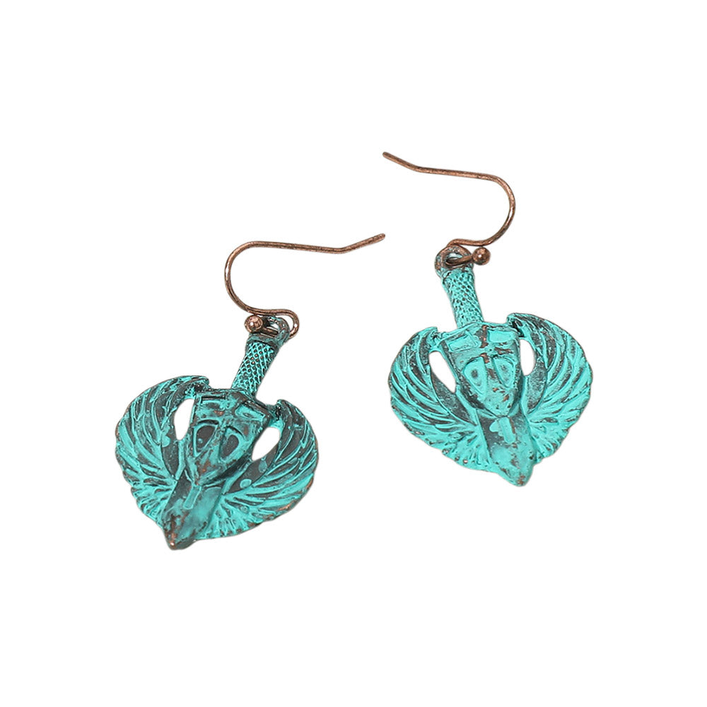 Antique Metal Wing Cross Sword Shield Drop Earrings