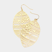 Brass Metal Filigree Abstract Oval Dangle Earrings