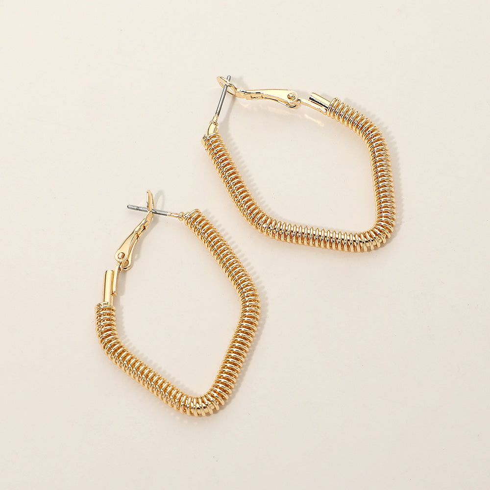 Gold Dipped Textured Metal Geometric Hoop Earrings