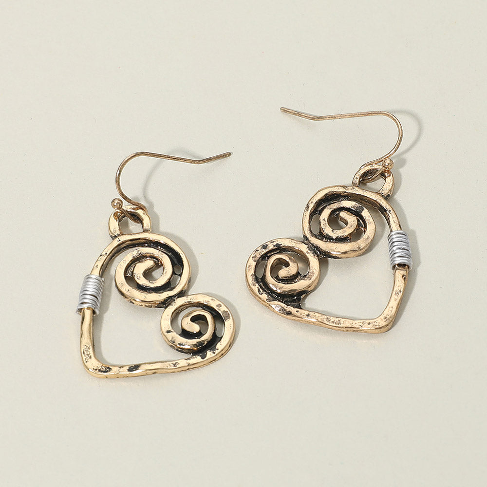 Swirl Heart Charm Drop Earrings
