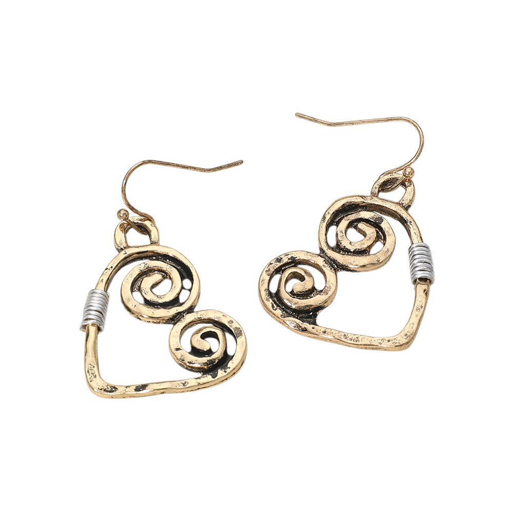 Swirl Heart Charm Drop Earrings