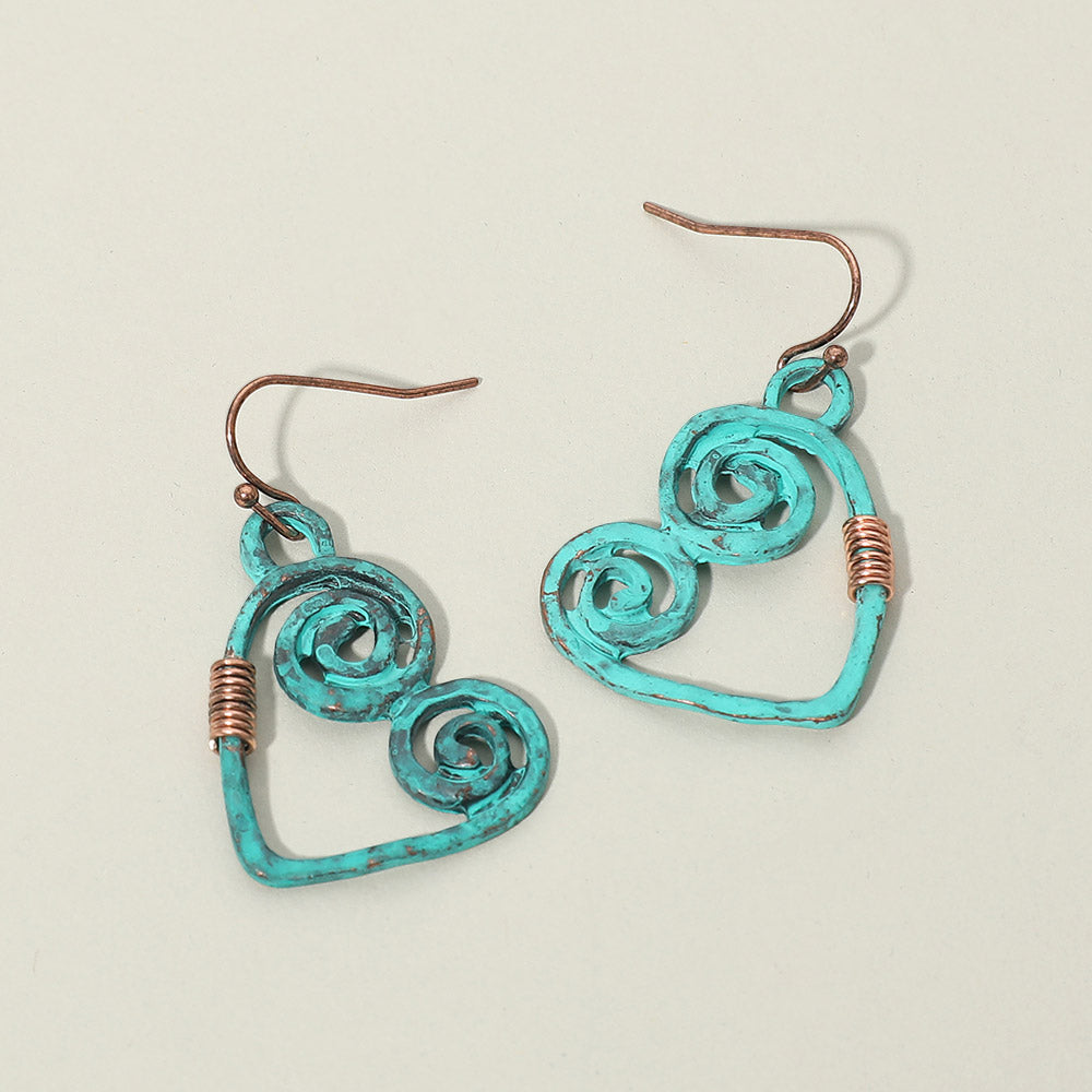 Swirl Heart Charm Drop Earrings