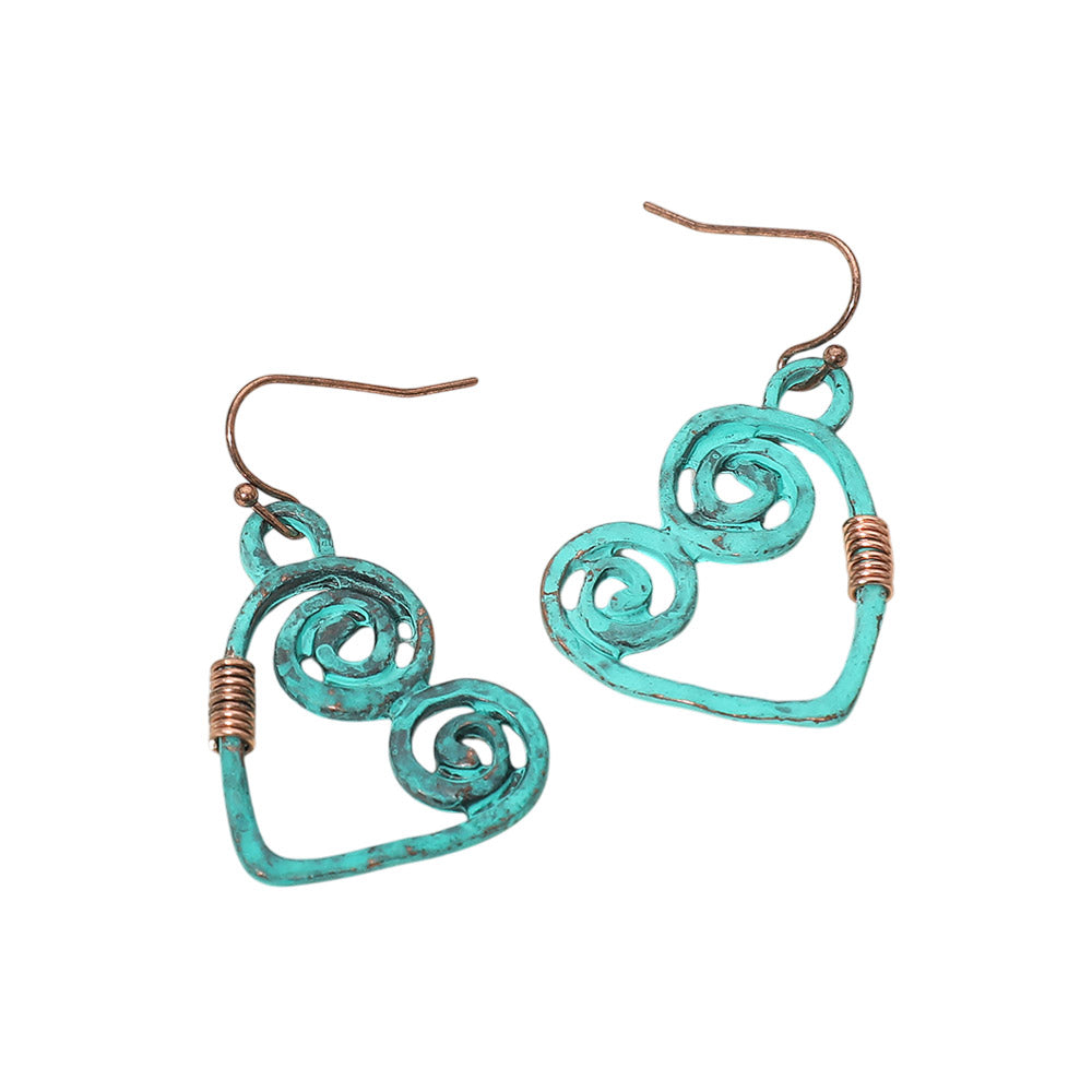 Swirl Heart Charm Drop Earrings