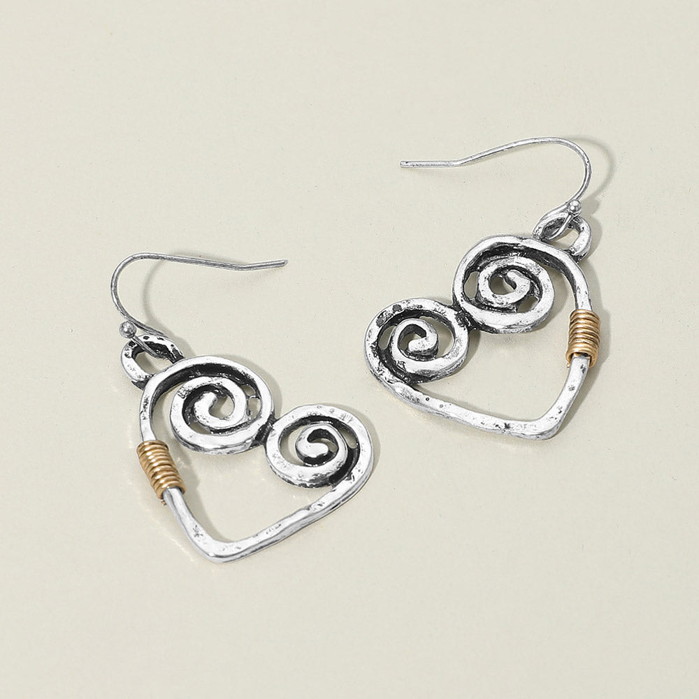 Swirl Heart Charm Drop Earrings