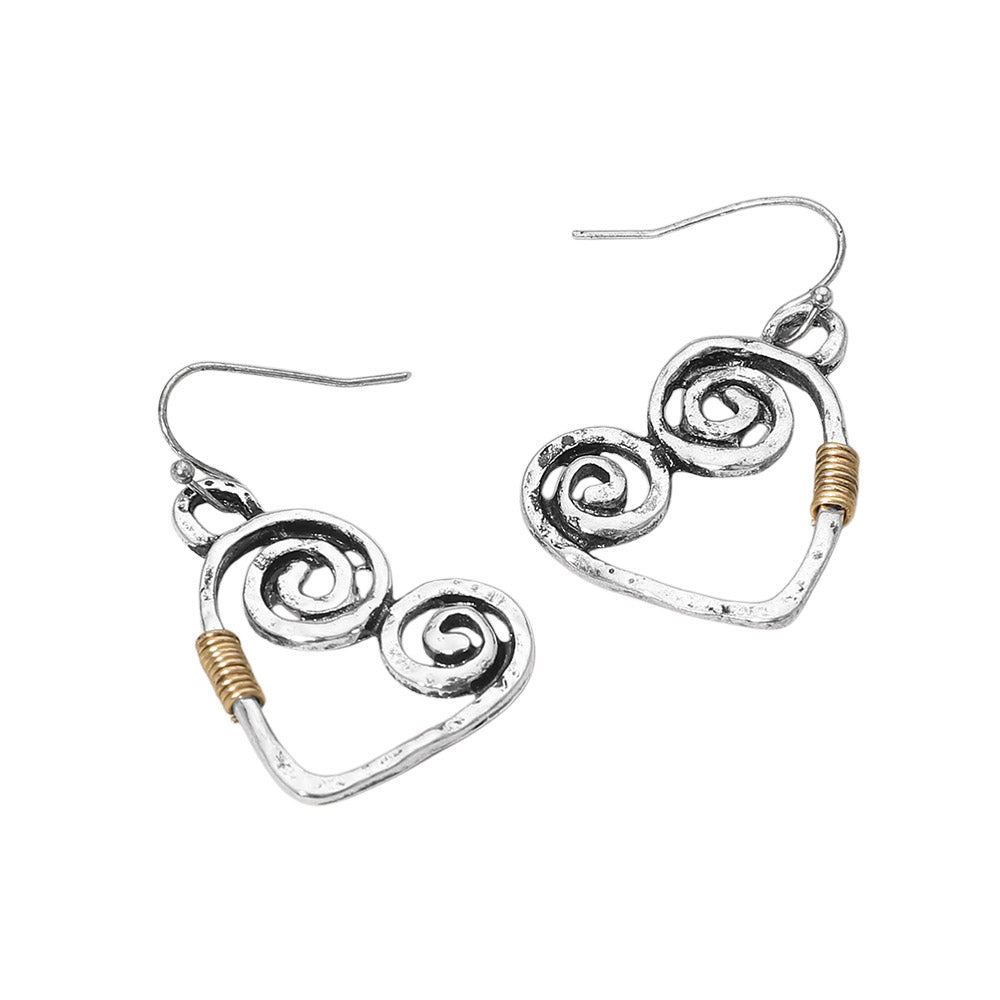 Swirl Heart Charm Drop Earrings