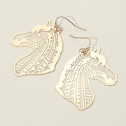 Brass Metal Filigree Horse Dangle Earrings
