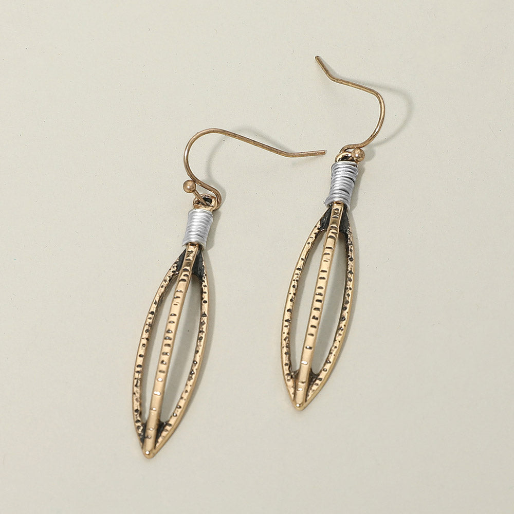 Boho Textured Metal Open Marquise Drop Earrings