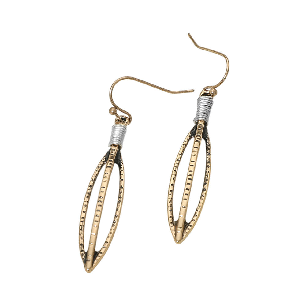 Boho Textured Metal Open Marquise Drop Earrings