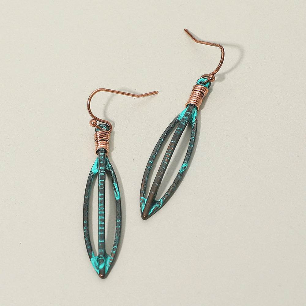 Boho Textured Metal Open Marquise Drop Earrings