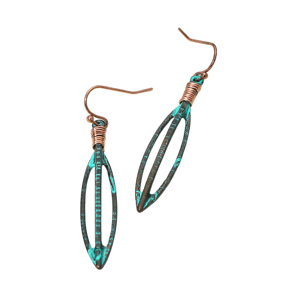Boho Textured Metal Open Marquise Drop Earrings