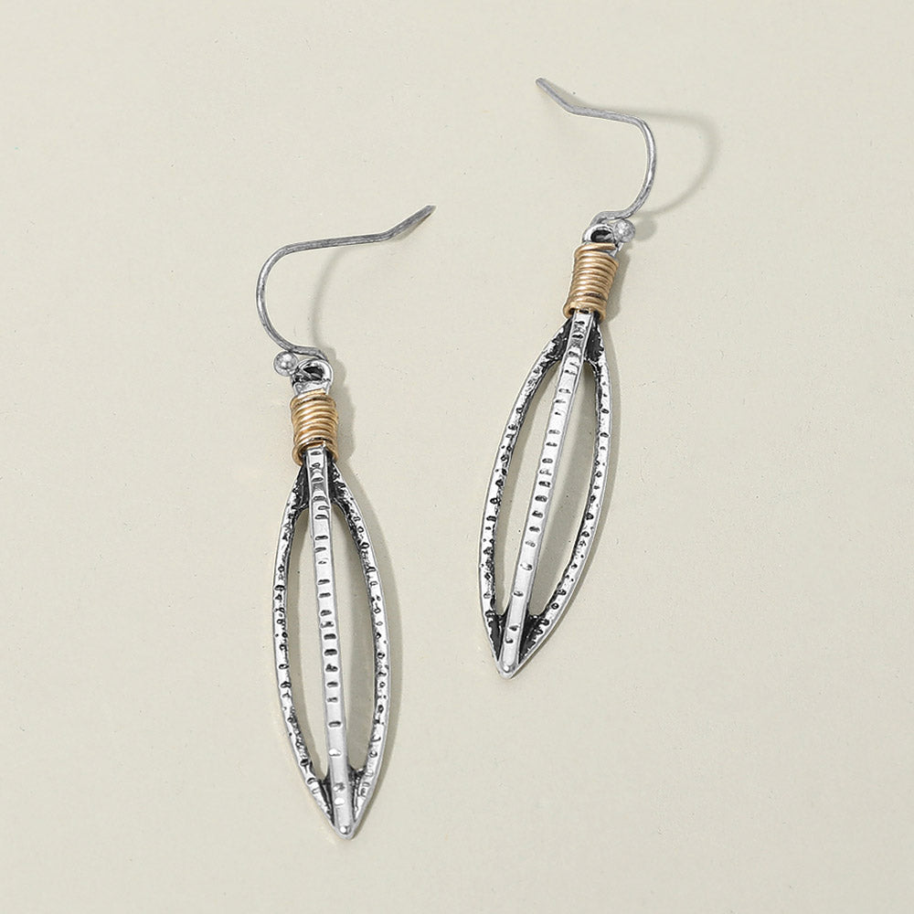 Boho Textured Metal Open Marquise Drop Earrings