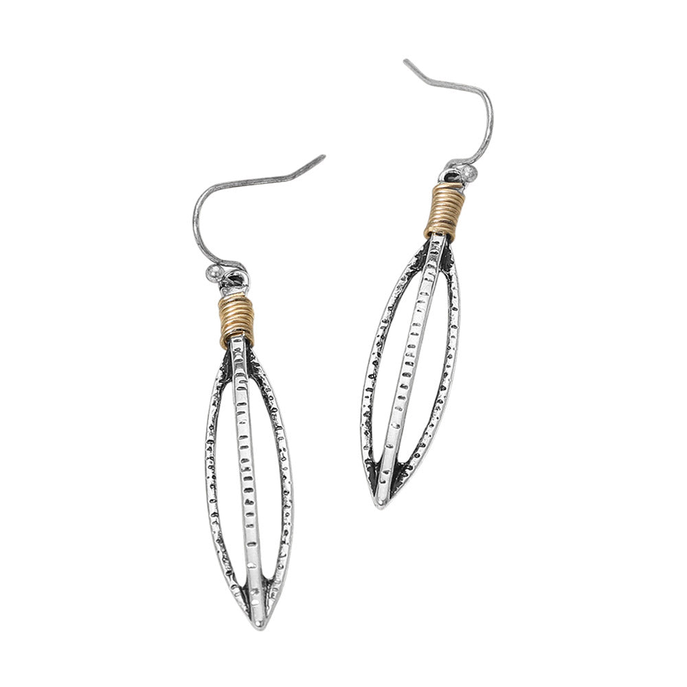 Boho Textured Metal Open Marquise Drop Earrings