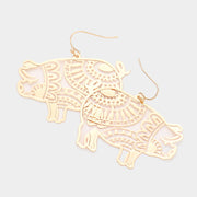 Brass Metal Cutout Pig Dangle Earrings