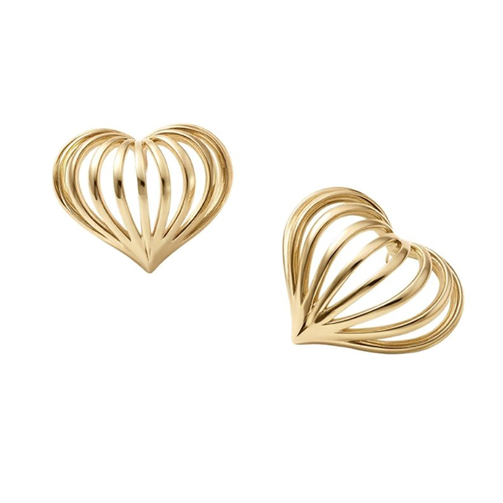 14K Gold Dipped Sculpted Heart Cage Stud Earrings