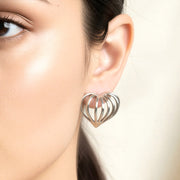White Gold Dipped Sculpted Heart Cage Stud Earrings
