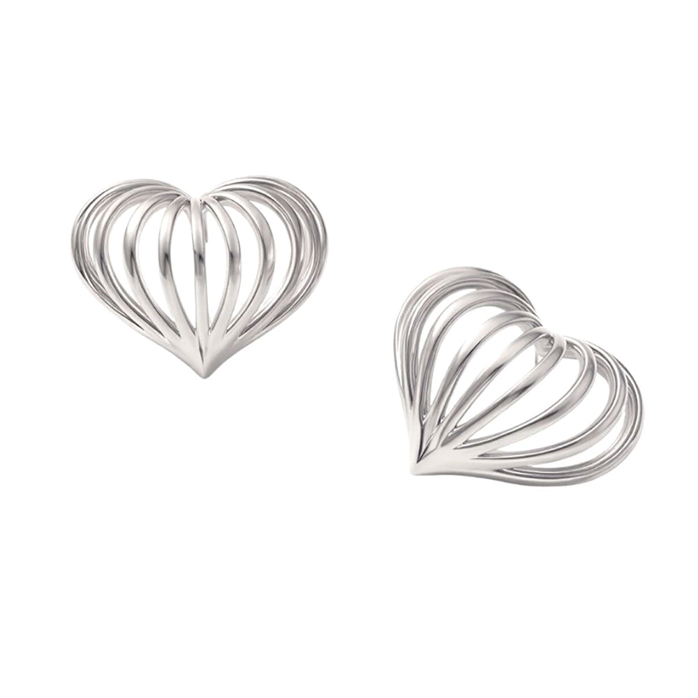White Gold Dipped Sculpted Heart Cage Stud Earrings