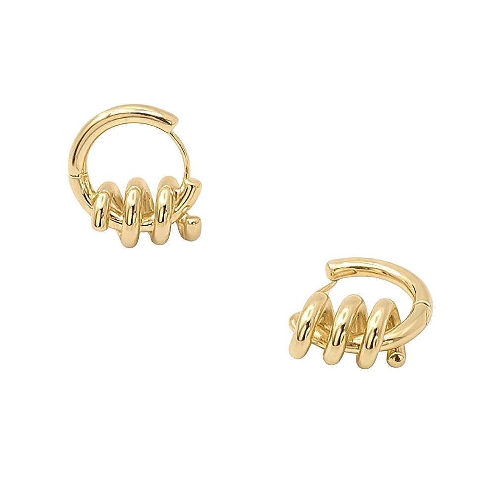 14K Gold Dipped Spiral Wrap Huggie Hoop Earrings