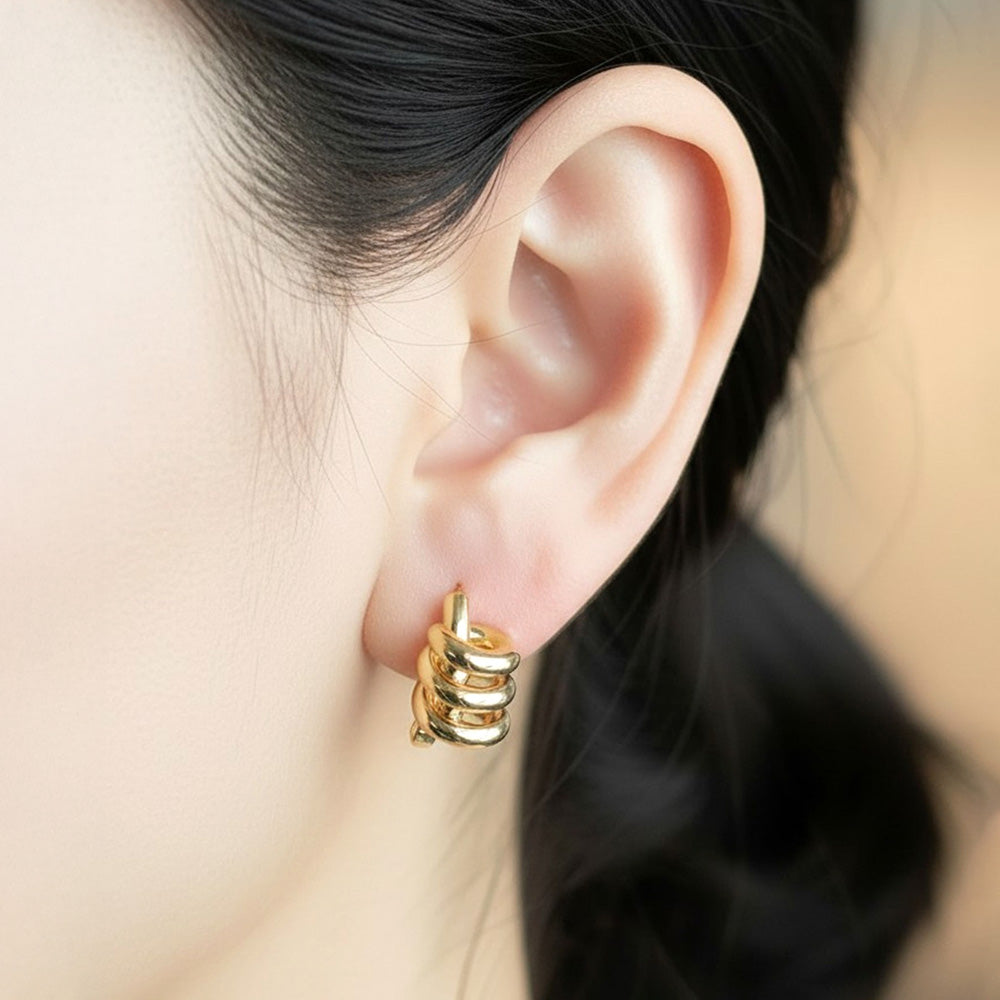 14K Gold Dipped Spiral Wrap Huggie Hoop Earrings