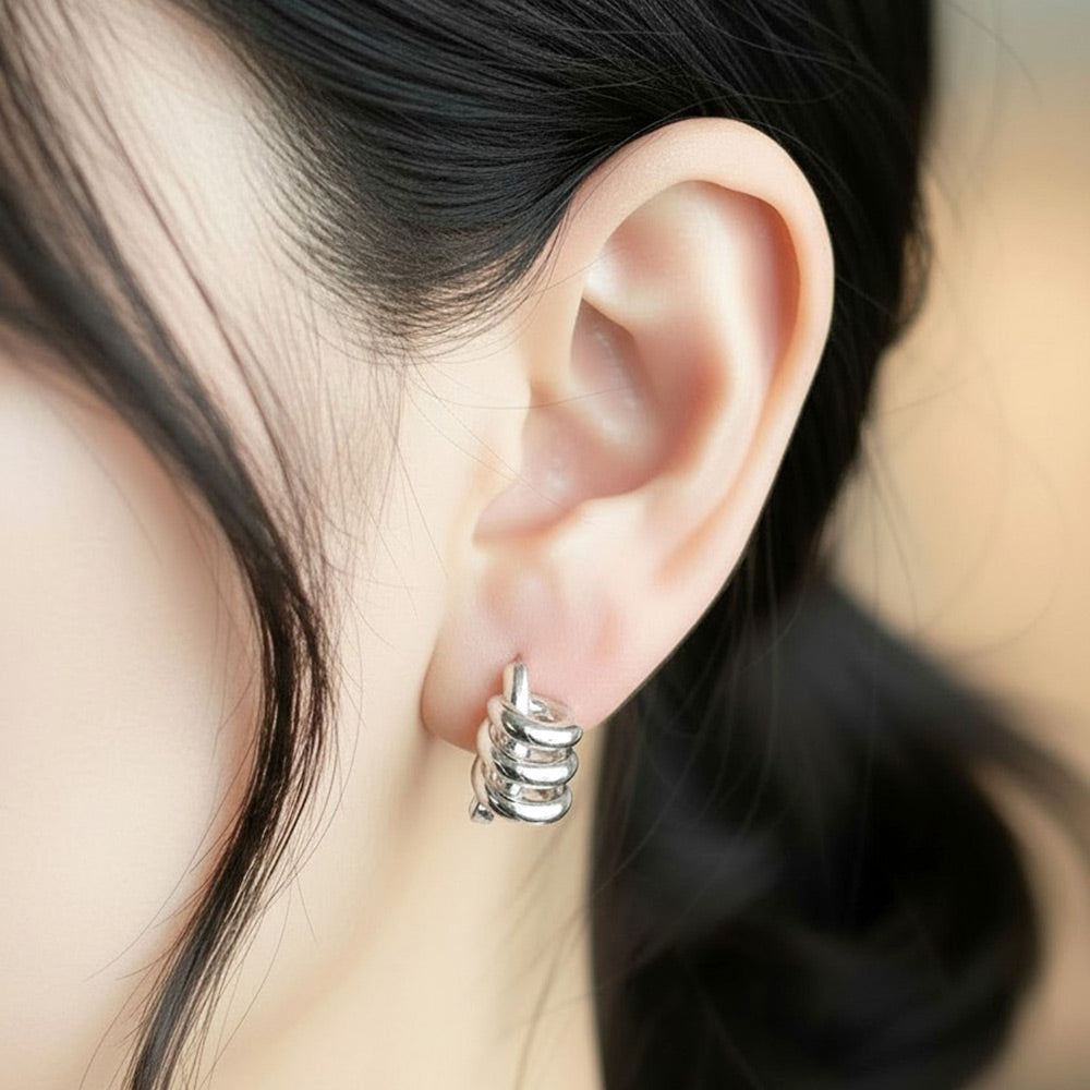 White Gold Dipped Spiral Wrap Huggie Hoop Earrings