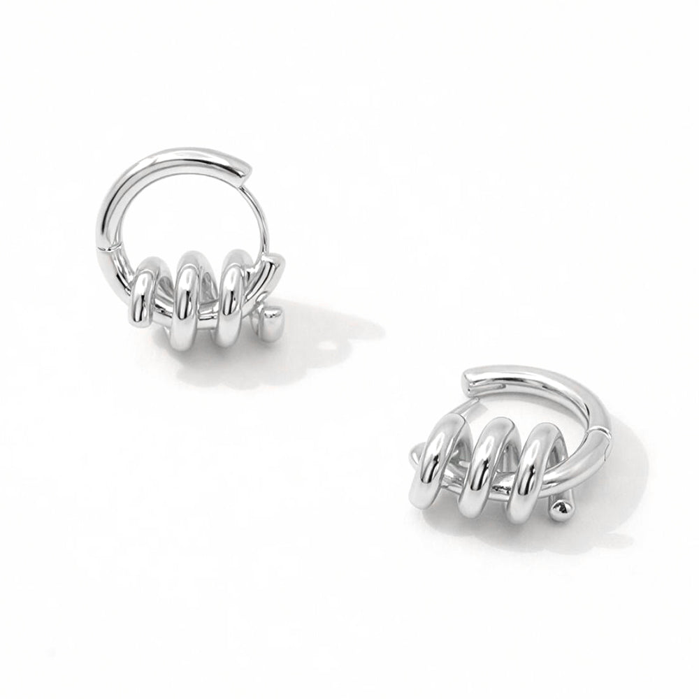 White Gold Dipped Spiral Wrap Huggie Hoop Earrings