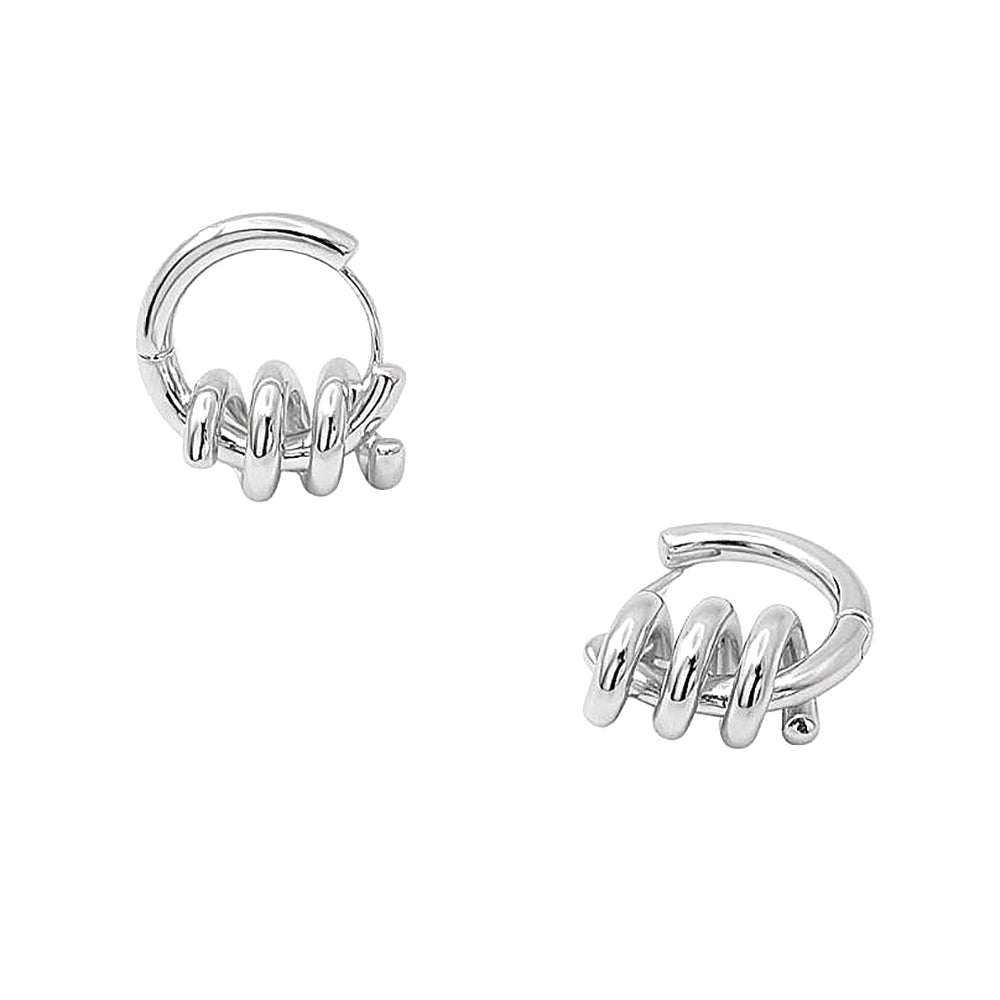 White Gold Dipped Spiral Wrap Huggie Hoop Earrings