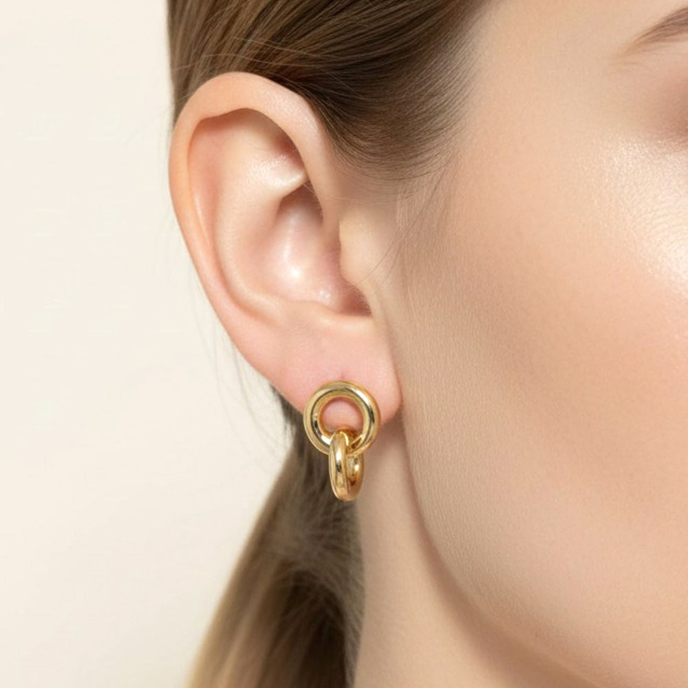 14K Gold Dipped Interlocking Double Loop Drop Earrings