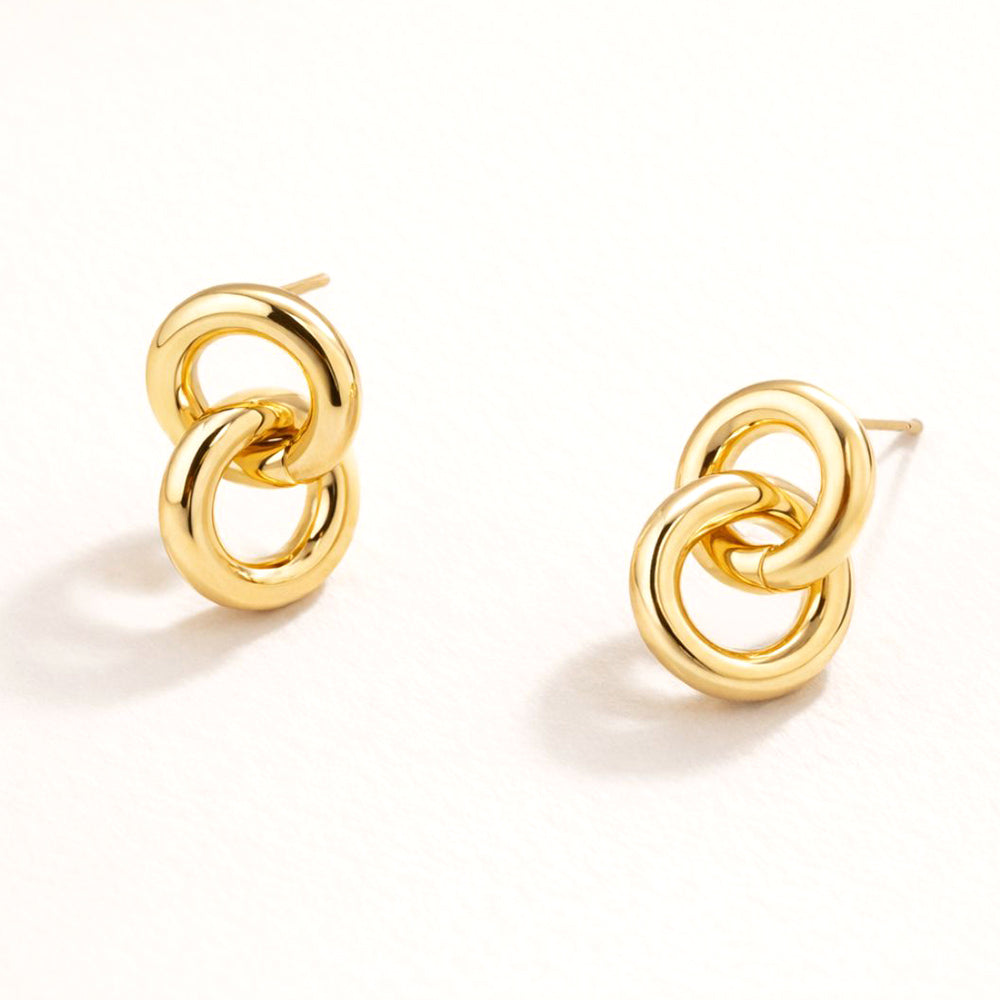 14K Gold Dipped Interlocking Double Loop Drop Earrings
