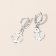 Anchor Charm Drop Huggie Hoop Earrings