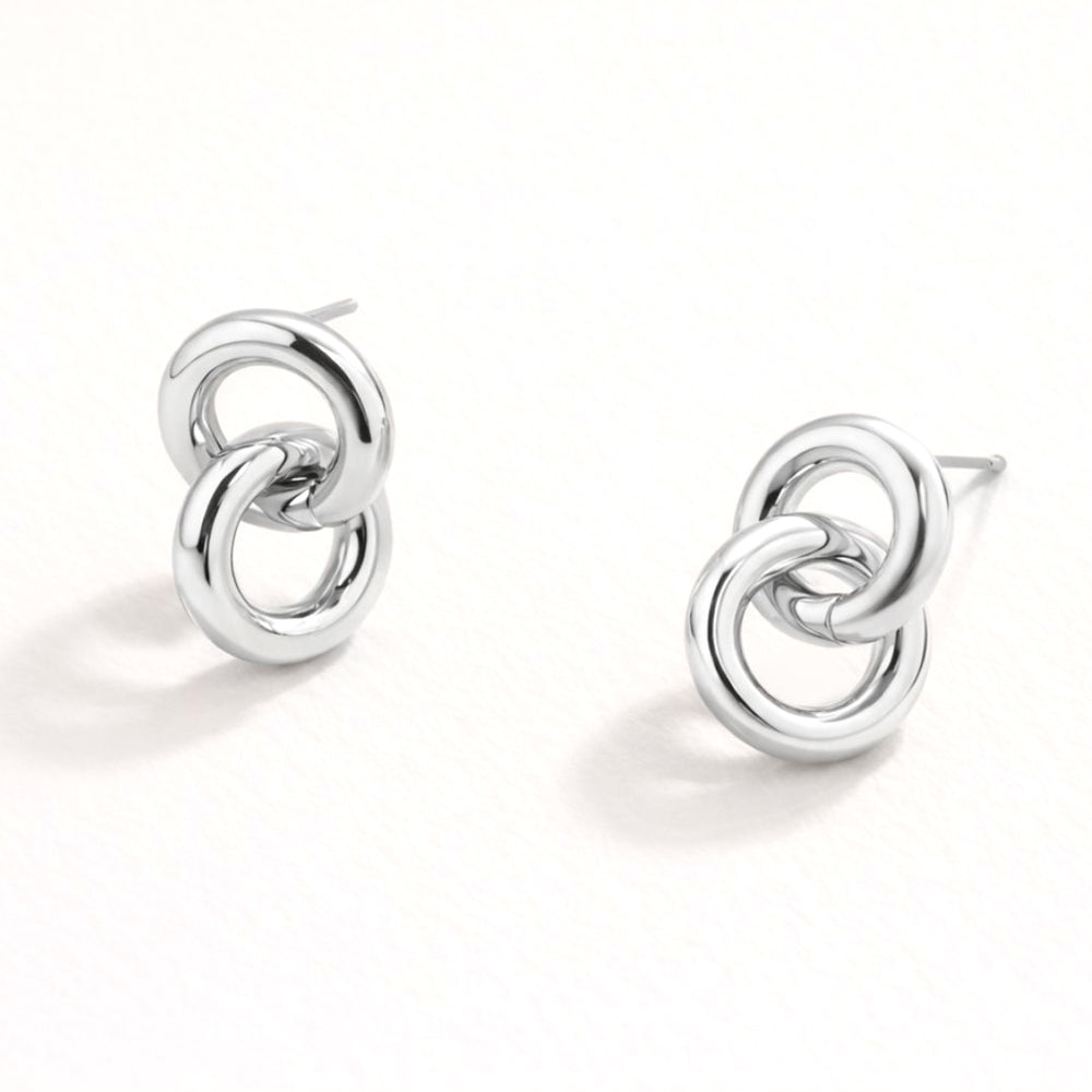White Gold Dipped Interlocking Double Loop Drop Earrings