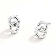 White Gold Dipped Interlocking Double Loop Drop Earrings