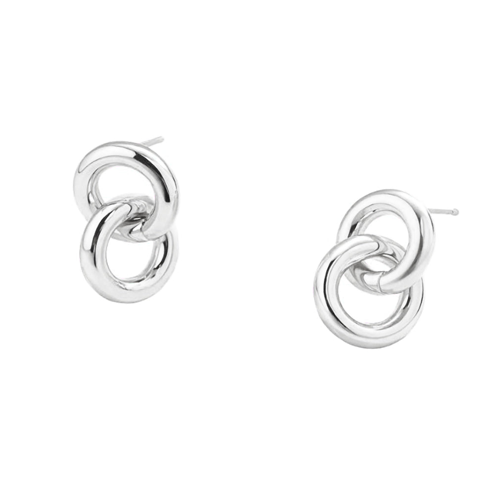White Gold Dipped Interlocking Double Loop Drop Earrings