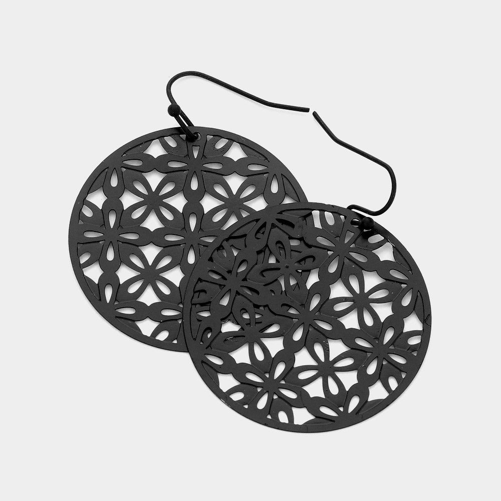 Abstract Pattern Circle Metal Filigree Dangle Earrings