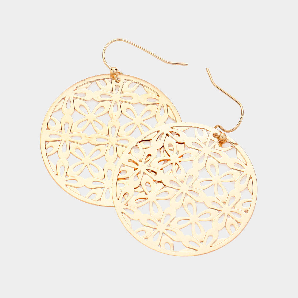 Abstract Pattern Circle Metal Filigree Dangle Earrings