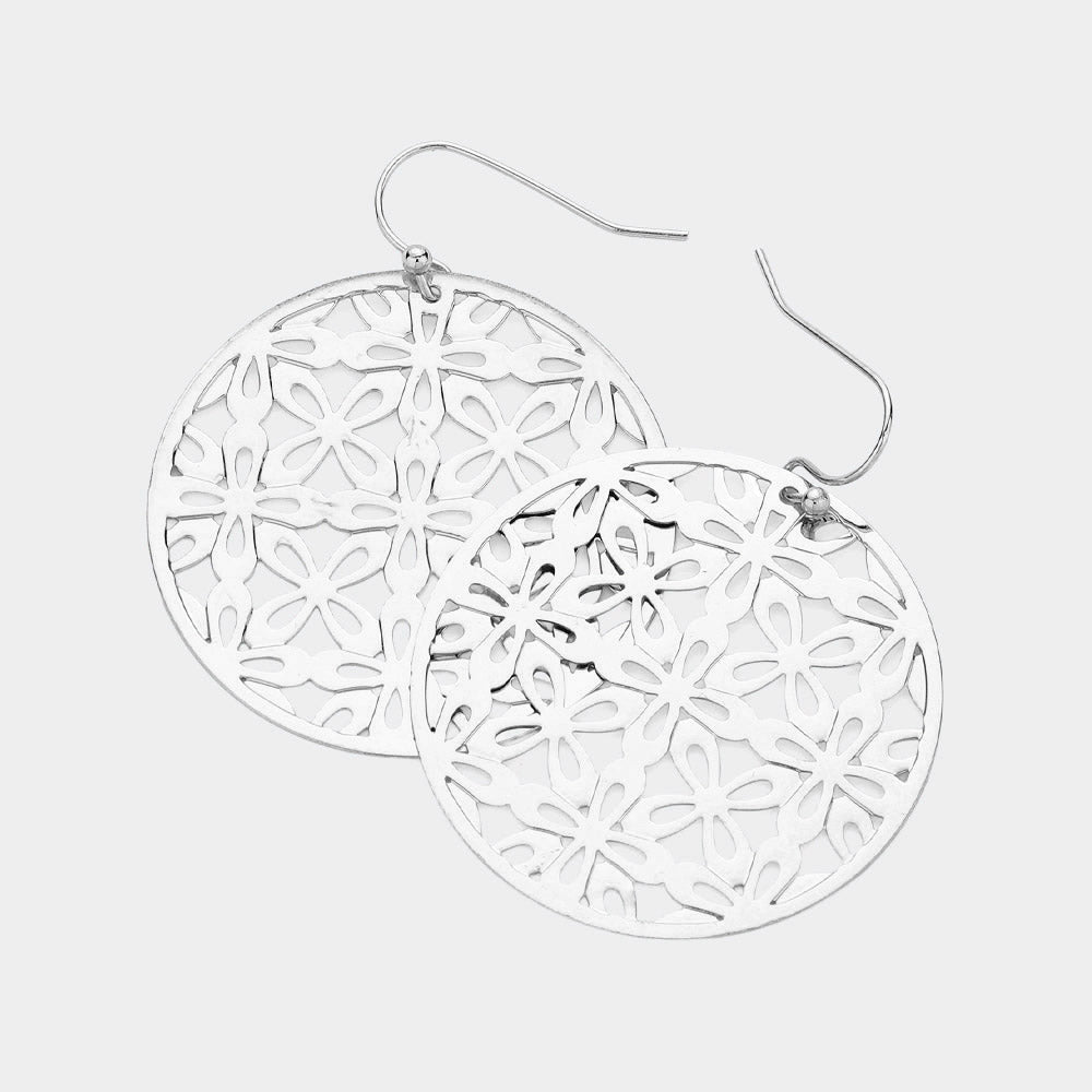 Abstract Pattern Circle Metal Filigree Dangle Earrings