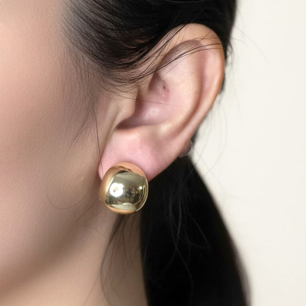 14K Gold Dipped Modern Dome Mini Hoop Stud Earrings